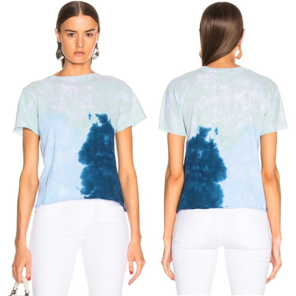 Re/Done Blue Mint Tie Dye Classic Cotton Roll Hem Tee Size M - Picture 7 of 7
